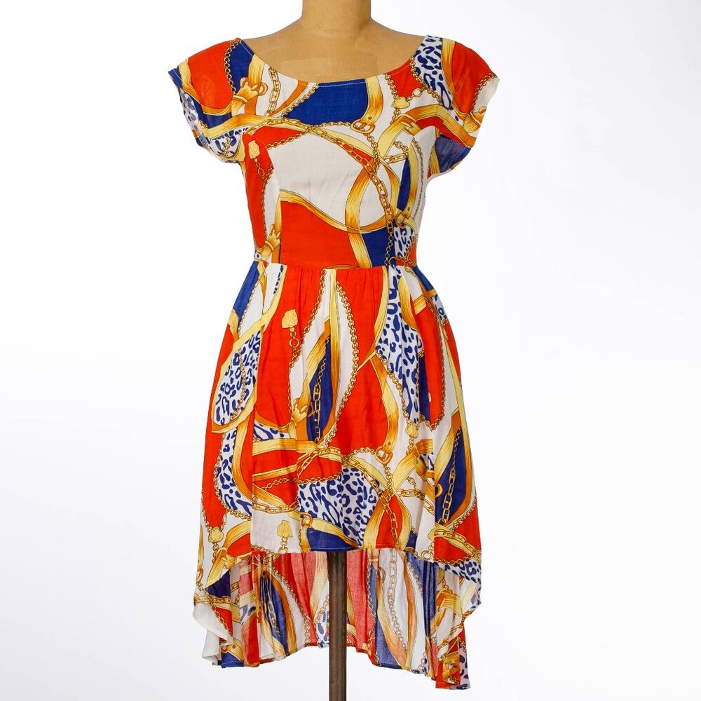 Blue Orange Printed Colorful Flowy Maxi Dress XSmall